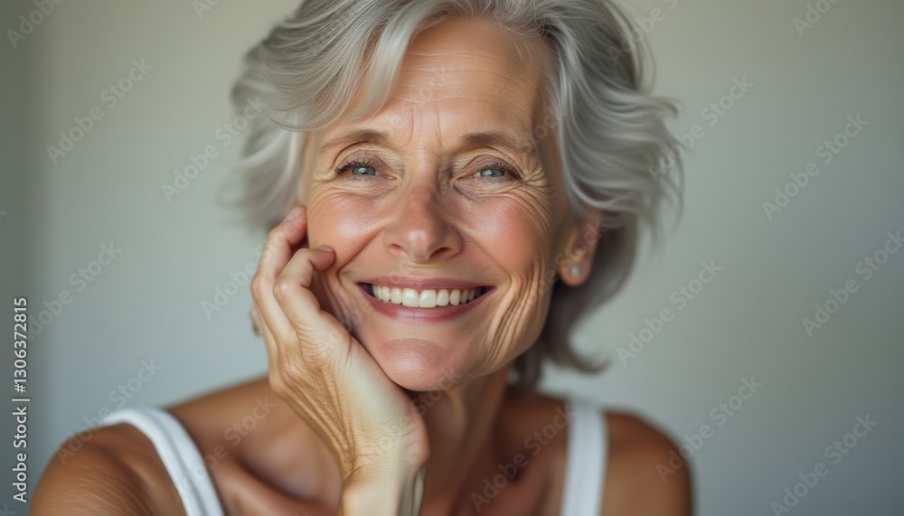 Cinematic portrait capturing the essence of a graceful elderly woman smiling joyfully in soft natural light Cinematic portrait capturing the essence of a graceful elderly woman smiling joyfully in soft natural light
