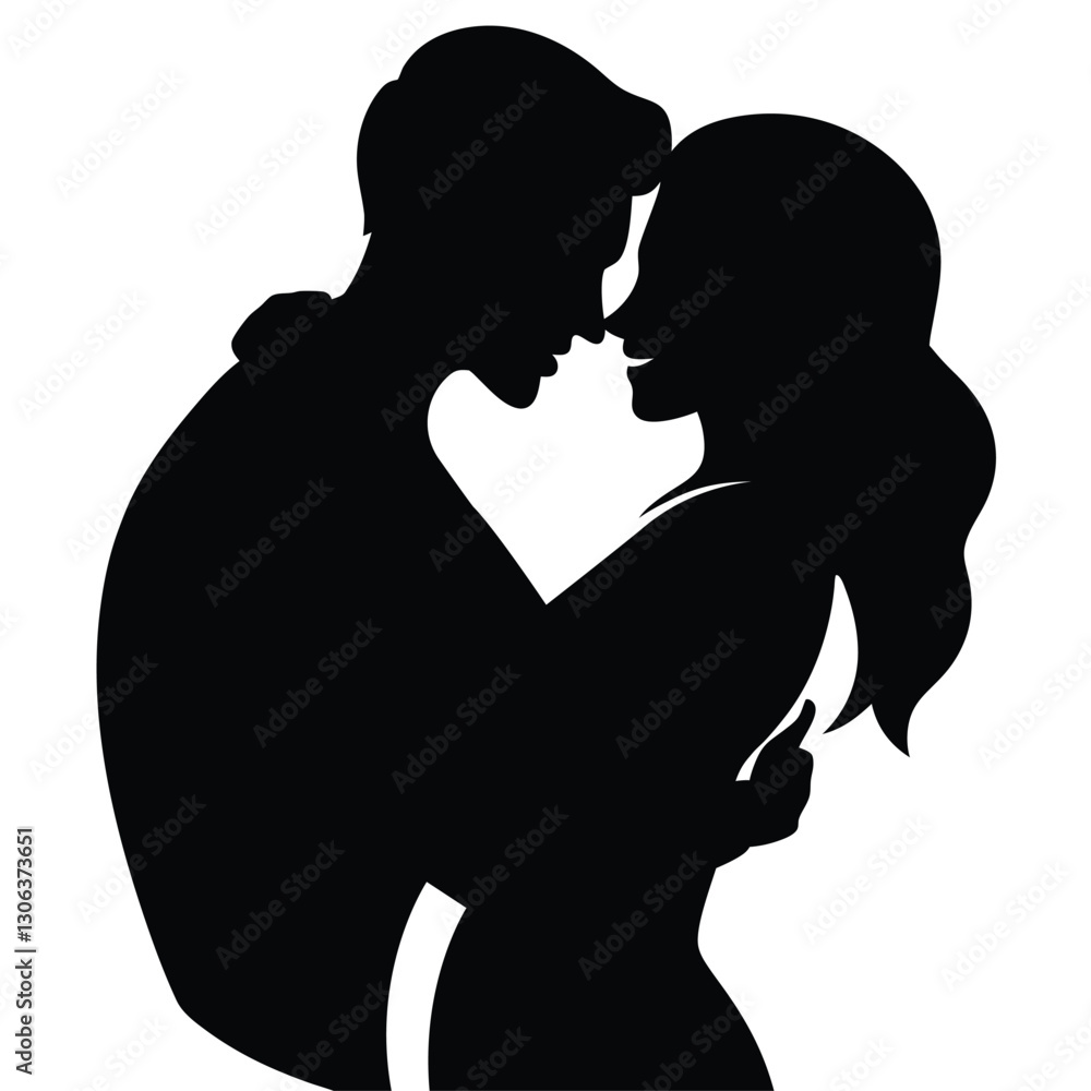 Silhouette of Romantic Couple in Intimate Pose - Perfect for Love Themes Silhouette of Romantic Couple in Intimate Pose - Perfect for Love Themes