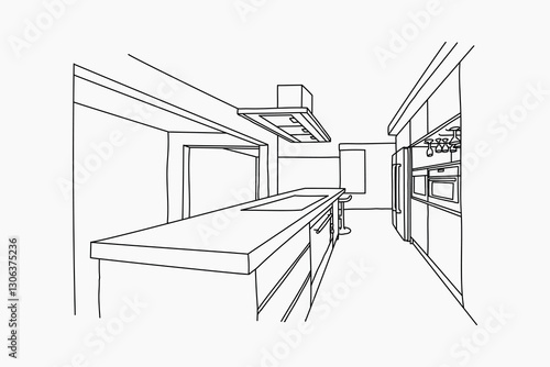 Kitchen interior hand drawn illustration vector