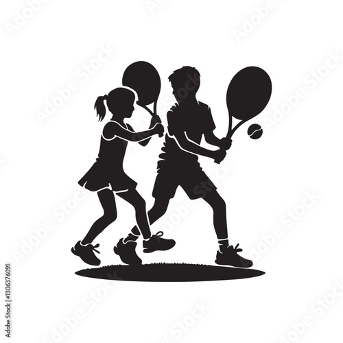boy and girl silhouette playing tennis
