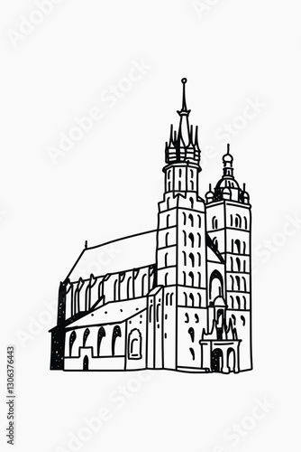 Rynek Główny Poland hand drawn illustration vector