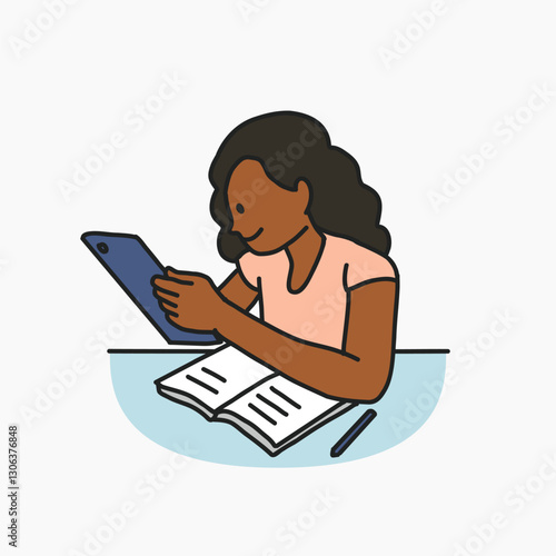 Girl studying on tablet vector