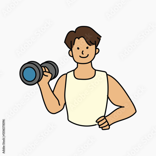 Man lifting dumbbell doodle collage element vector