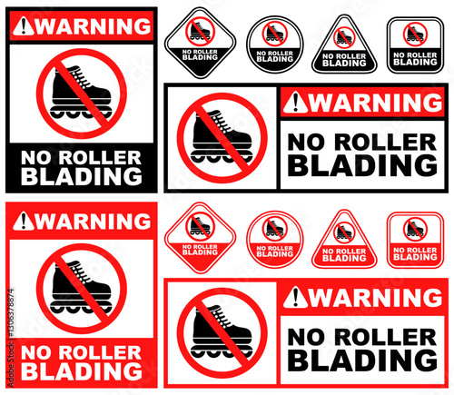 Set Prohibition warning no rollerblading public sign design vector illustration