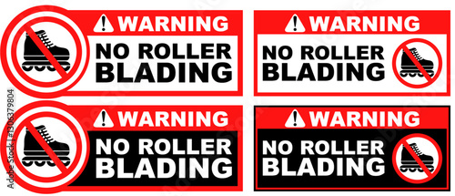 Set Prohibition warning no rollerblading public sign design vector illustration