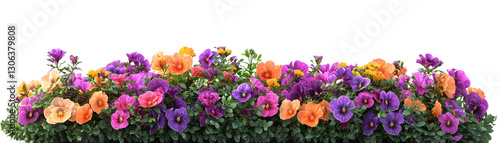 Bright colorful flower bush, vibrant blooming garden plant clipart on transparent background