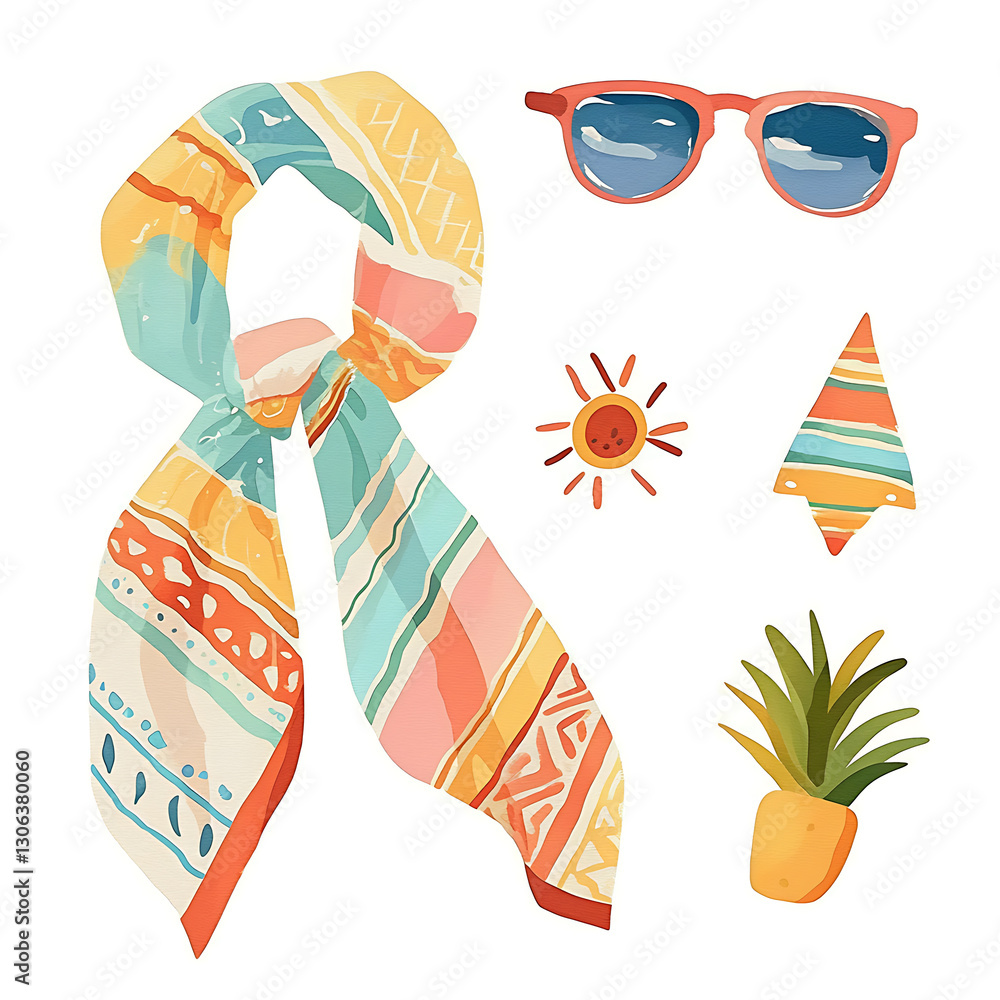 Naklejka premium Beach Travel Essentials and Summer Fashion Accessories.