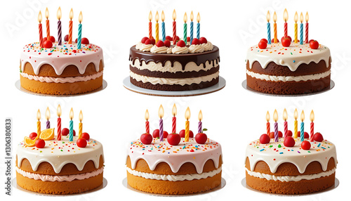 set of Delicious birthday cake with candles