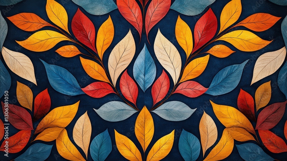 custom made wallpaper toronto digitalColorful autumn leaves pattern with bold symmetrical design on dark background