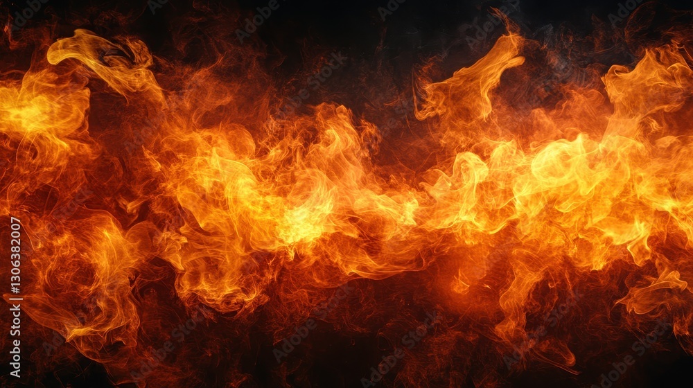 Intense flames creating fiery abstract with dynamic orange and yellow hues Intense flames creating fiery abstract with dynamic orange and yellow hues
