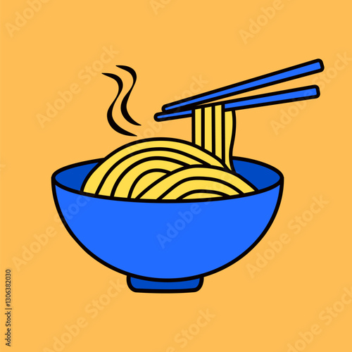 Ramen noodle, food line art collage element vector