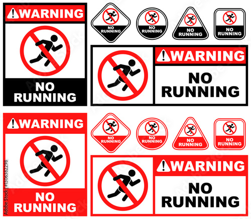 set collections no running prohibited sign symbol design label template vector illustration