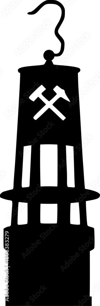 Fototapeta premium Vektor Silhouette - Leuchte - Grubenlampe Bergbau - Glück auf - Licht im Bergwerk - Bergarbeiter im Ruhrpott - Bergwerk Tradition und Symbol im Ruhrgebiet