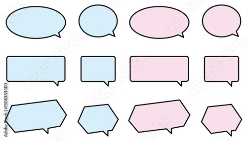 シンプルな水色とピンク色のふきだしイラストセット