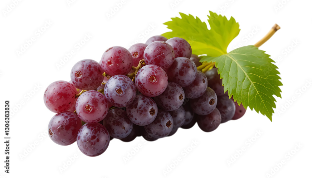 Naklejka premium A fresh bunch of purple grapes with a green leaf set against