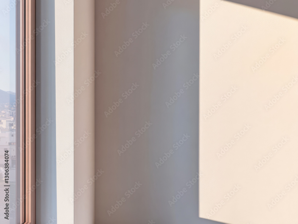 Natural light creates beautiful shadows on a modern interior wall in a stylish room Natural light creates beautiful shadows on a modern interior wall in a stylish room