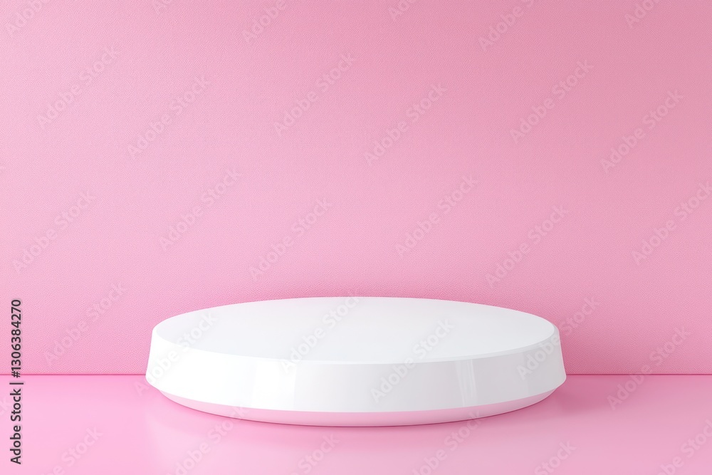 Showcasing products on a white podium in a 3D-rendered pink room. Showcasing products on a white podium in a 3D-rendered pink room.