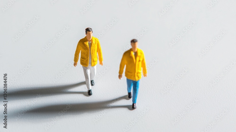 Miniature Figurines Walking on Light Surface with Shadow Play Miniature Figurines Walking on Light Surface with Shadow Play