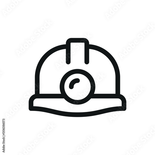 Mining helmet with light lamp line icon, coal miner hat vector symbol with editable stroke