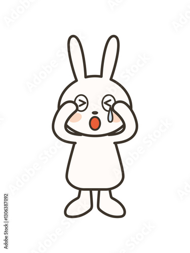 涙を流して泣くかわいいうさぎの全身イラスト