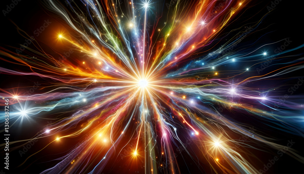 Law of attraction A radiant burst of light at the center, emitting multicolored streams of energy that represent the p1 Law of attraction A radiant burst of light at the center, emitting multicolored streams of energy that represent the p1
