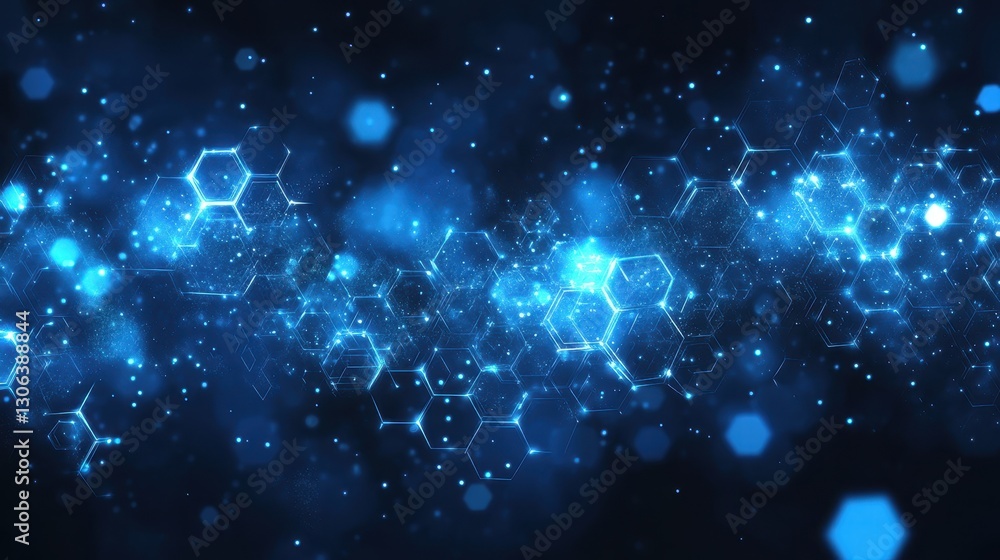Futuristic blue hexagonal digital interface with glowing elements Futuristic blue hexagonal digital interface with glowing elements