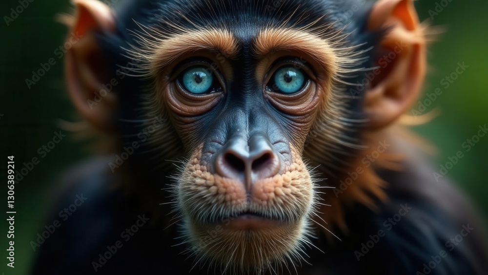 A Close-Up Portrait of a Young Primate with Strikingly Vibrant Blue Eyes and Unique Facial Features A Close-Up Portrait of a Young Primate with Strikingly Vibrant Blue Eyes and Unique Facial Features