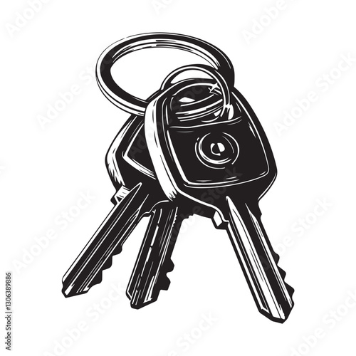 Bunch of keys Vector.  Black and white Bunch of keys image vector.