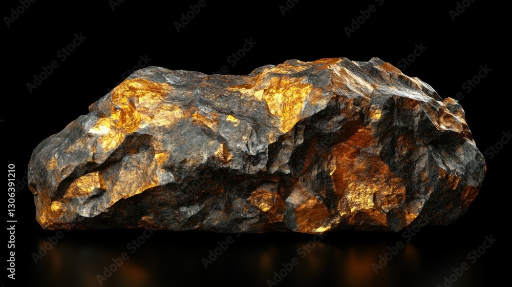 Naklejka premium Raw gold ore, black background. Gold mining.