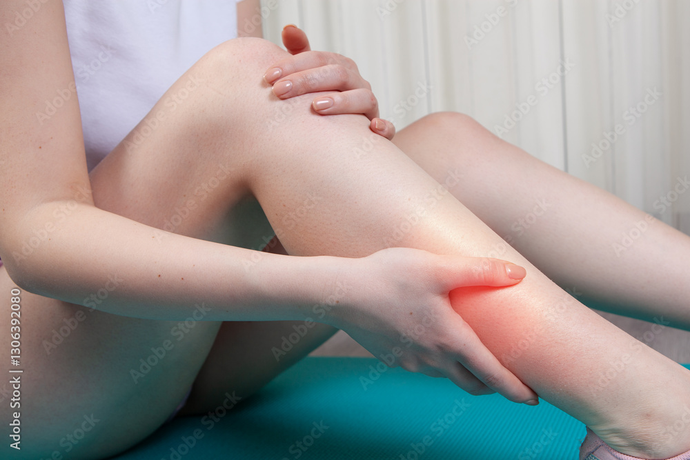 woman with pain in knee joint. woman with pain in knee joint.