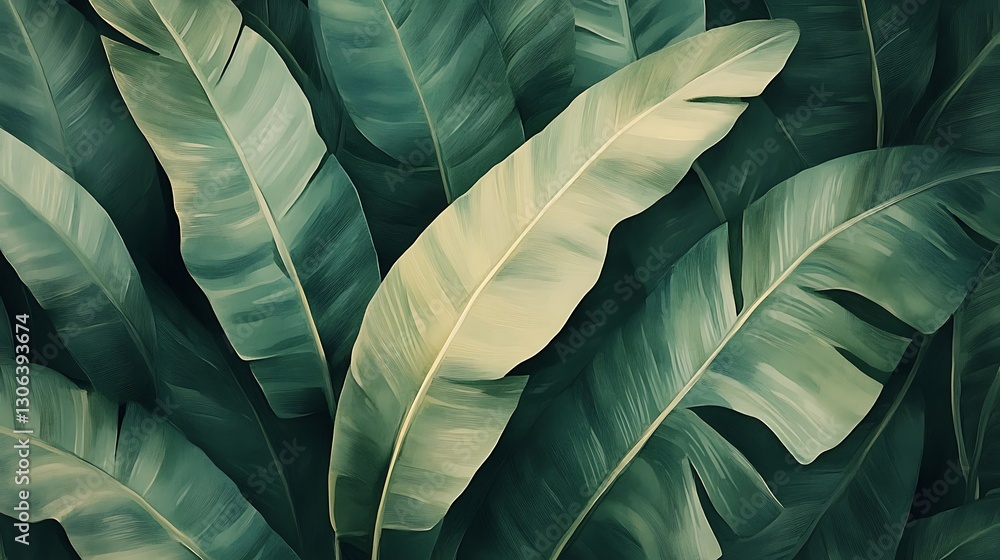 custom made wallpaper toronto digitalSeamless Tropical Banana Leaves Pattern, A seamless pattern of large tropical banana leaves in shades of green on a textured background