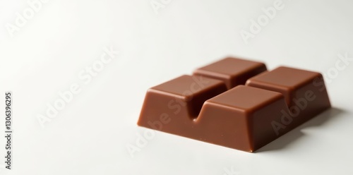 Smooth milk chocolate bar, glossy surface, white background, wrapper, isolated