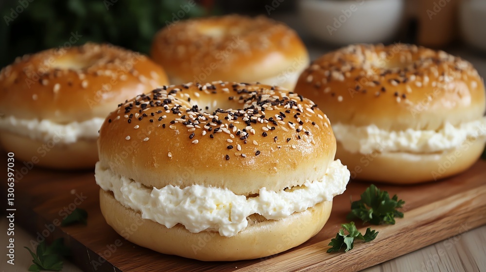 Delicious Cream Cheese Bagels with Sesame and Poppy Seeds for Breakfast Delicious Cream Cheese Bagels with Sesame and Poppy Seeds for Breakfast