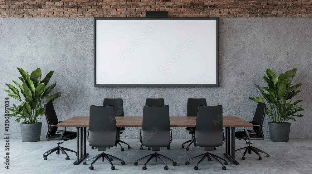 Modern Conference Room with Large Screen and Green Plants Modern Conference Room with Large Screen and Green Plants