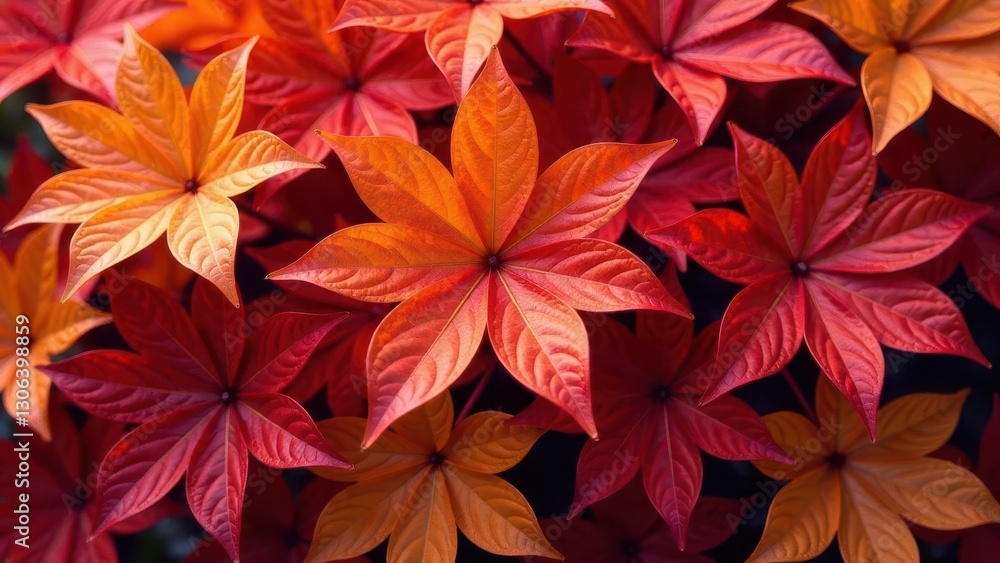 A vibrant tapestry of autumn leaves showcasing rich crimson and burnt orange hues, displaying intricate vein patterns in a close-up view. A vibrant tapestry of autumn leaves showcasing rich crimson and burnt orange hues, displaying intricate vein patterns in a close-up view.