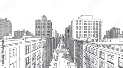 Urban skyline view city center illustration modern architecture aerial perspective urban design concept