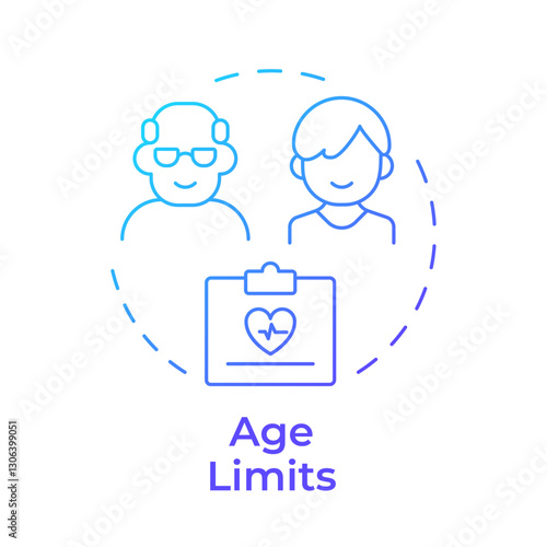Age limits blue gradient concept icon. Restrictions on specific treatments. Component of utilization management. Round shape line illustration. Abstract idea. Graphic design. Easy to use in article
