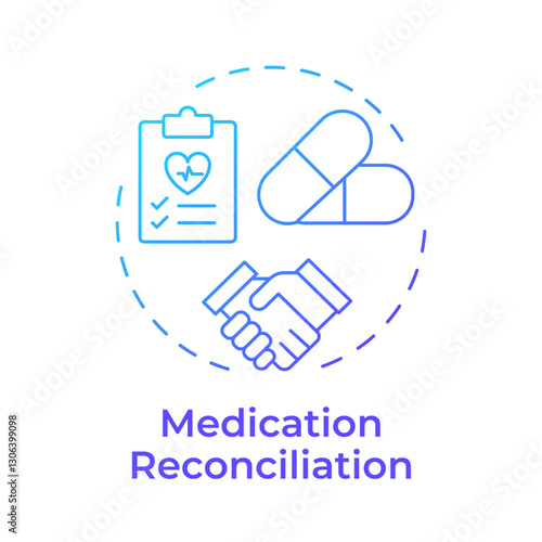 Medication reconciliation blue gradient concept icon. Patient pharmacy treatment list control. Care transition. Round shape line illustration. Abstract idea. Graphic design. Easy to use in brochure