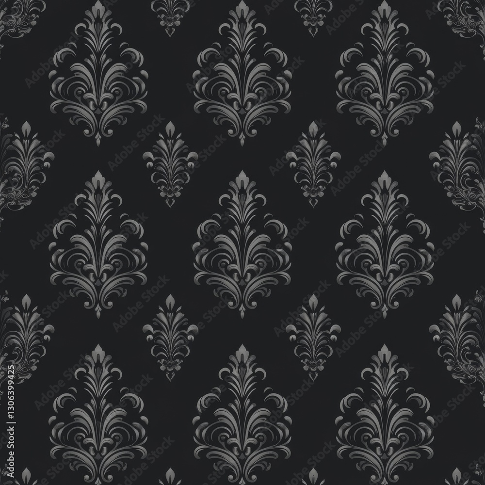 Elegant Dark Damask Pattern: Classic Floral Ornaments in a Seamless Repeating Design for Luxurious Decor Elegant Dark Damask Pattern: Classic Floral Ornaments in a Seamless Repeating Design for Luxurious Decor