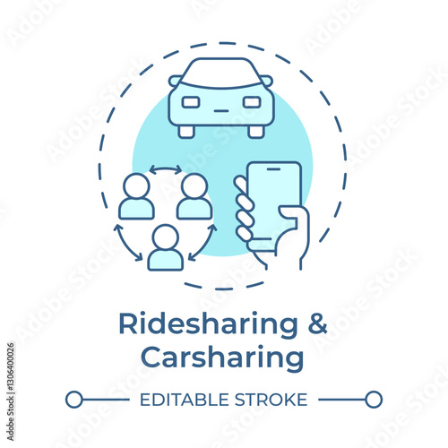 Ridesharing and carsharing soft blue concept icon. Reduce vehicle ownership. Sharing economy model. Round shape line illustration. Abstract idea. Graphic design. Easy to use in presentation