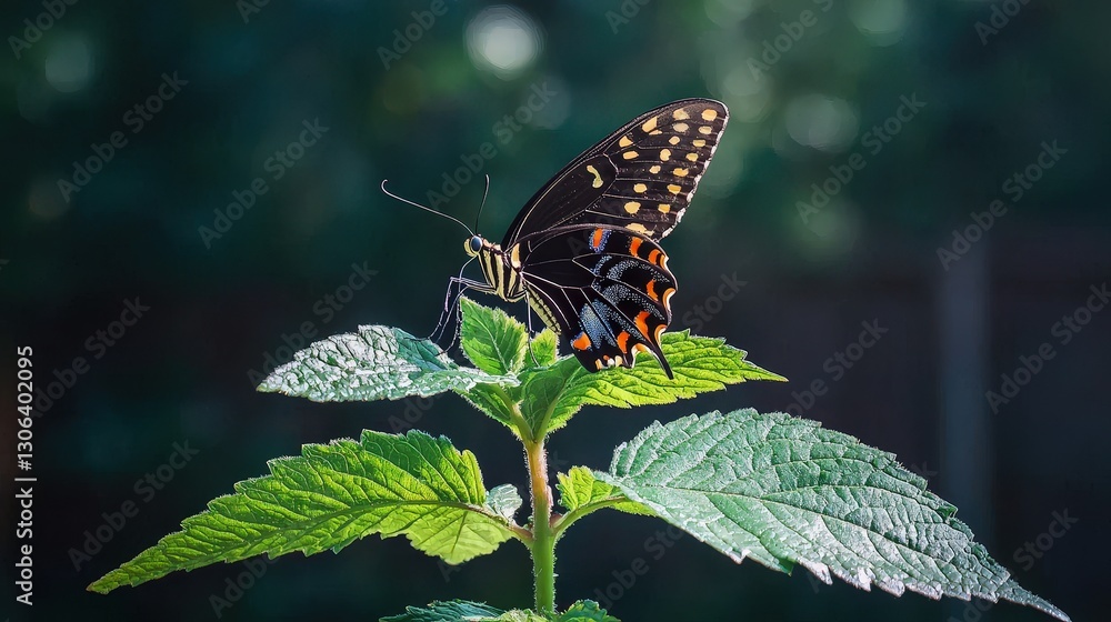 Butterfly on Leaf - Outdoor Closeup Butterfly on Leaf - Outdoor Closeup