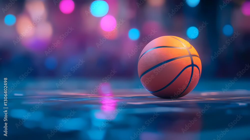 Close-Up of Basketball with Blue-Purple Lighting Close-Up of Basketball with Blue-Purple Lighting