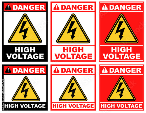 Set danger high voltage public sign design vector illustration