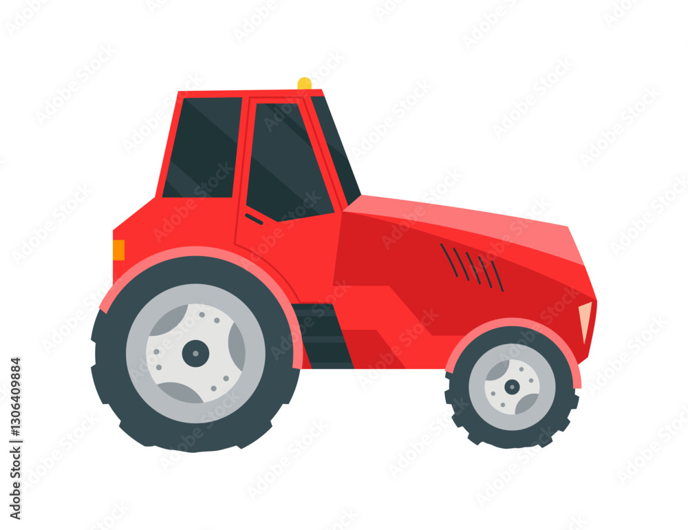 Tractor ready to plowing the field in rural or countryside land. Farm life, equipment for soil cultivation. Vector cartoon illustration Tractor ready to plowing the field in rural or countryside land. Farm life, equipment for soil cultivation. Vector cartoon illustration