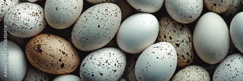 Collection of speckled eggs in varied colors