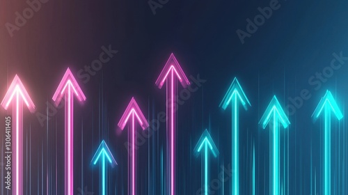 Colorful Neon Arrows Representing Growth Against a Dark Background