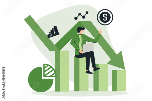 Man survive investment crash crisis or recession pushing back or effort to win business challenge economic recession.