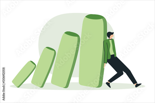 Man survive investment crash crisis or recession pushing back or effort to win business challenge economic recession.