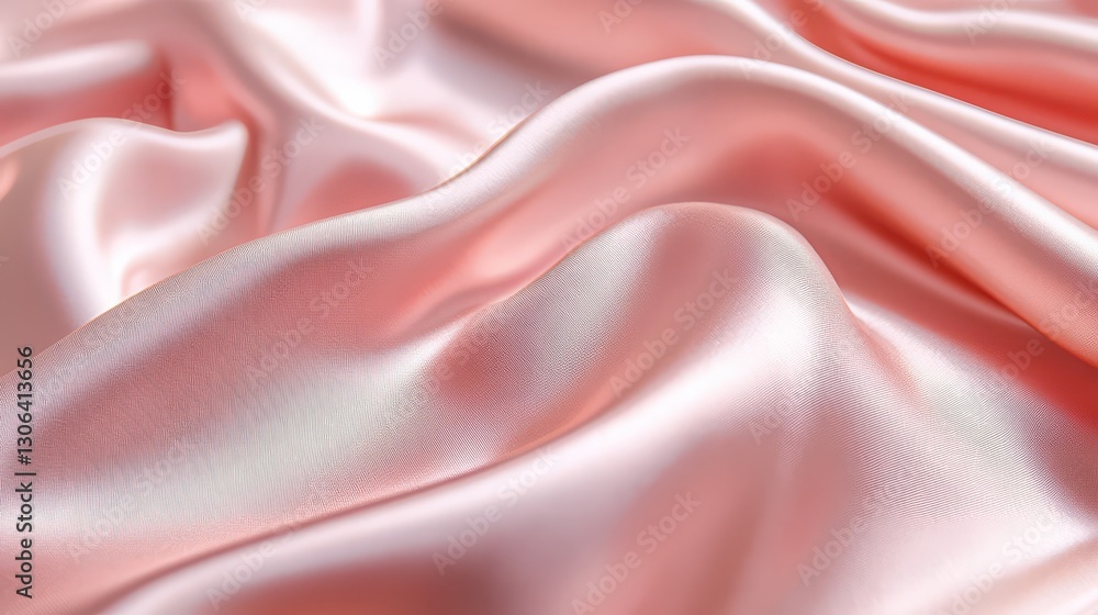 Fototapeta premium Close-up of luxurious pink satin fabric with delicate vertical stripes, gently flowing across a soft surface, catching the light with a silky sheen.