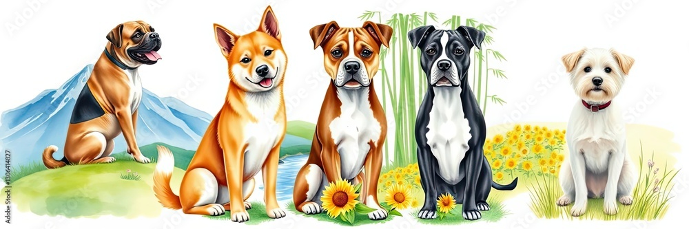 Adorable Dog Breeds Boxer Shiba Inu Staffie Pitbull Terrier Adorable Dog Breeds Boxer Shiba Inu Staffie Pitbull Terrier